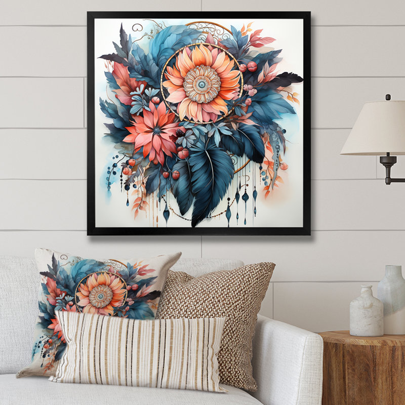 «Mauve Boho Dreamcatcher», impression sur toile, H 16 po x l 16 po x P 1 po, Cadre simple noir