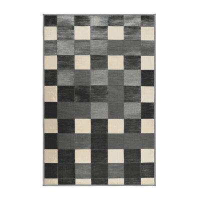 Machine Washable Checkered Brown Area Rug