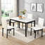 Chaises d'appoint de salle à manger décontractées, 4 pièces, revêtement blanc et structure en métal noir de chaises rembourrées avec pieds pour le quotidien
