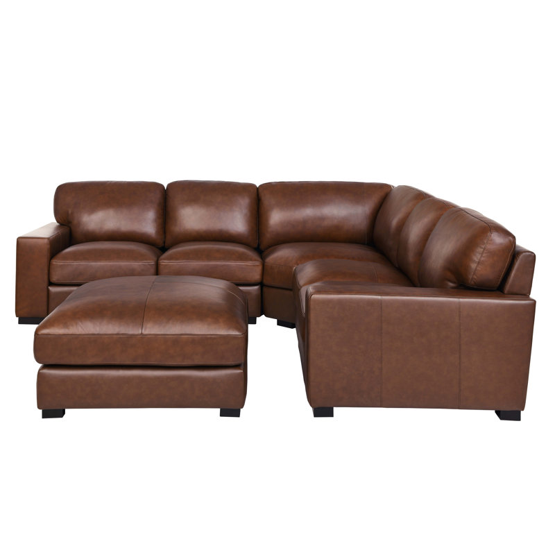Canapé modulaire rembourré 4 pièces Kimesville, Cuir véritable brun foncé