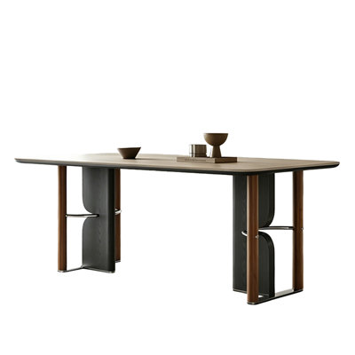 70.87" Modern Minimalist Beige Sintered Stone Dining Table with Creative Two-Tone Leg Design