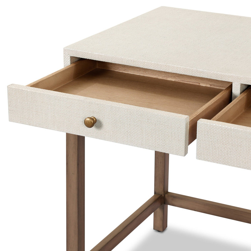 Fiona Solid Wood Writing Desk, Ivory Painted Raffia