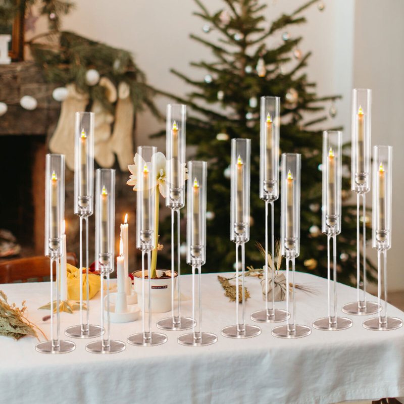 12 pièces porte-bougie effilé en acrylique transparent pour pièce maîtresse de table, 12