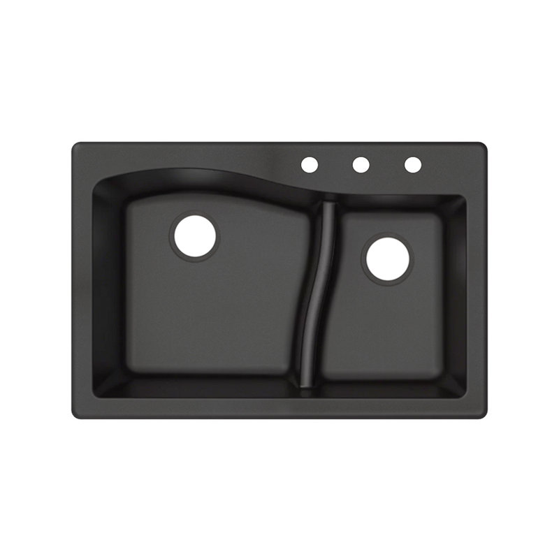 Aversa 33'' L Double Bowl Granite Kitchen Sink, Black, 3-BCD Hole