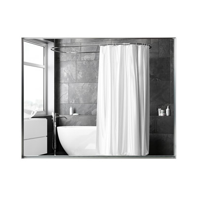 40X30inch Silver Wall Mirror With Beveled Edge For A Luxurious Bathroom Feel Rectangular Robust