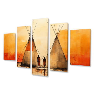  «Native Tipi Rhythms Collage II - Impression sur toile d'art amérindien - 5 panneaux