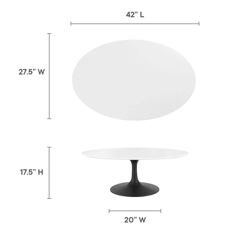 Table basse ovale en forme d'orchidée argentée, Blanc, H 15,5 po x L 27,5 po x l 42 po, Noir
