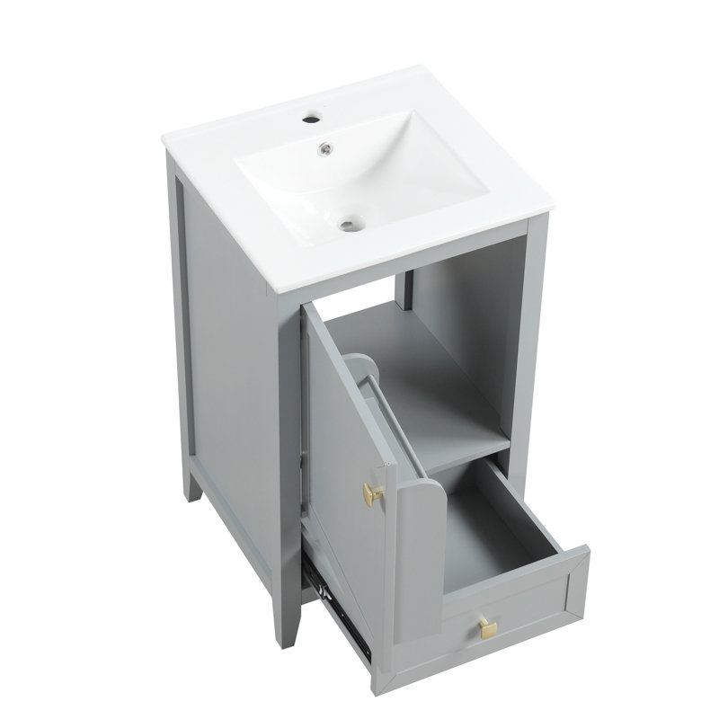 Lavabo de salle de bain, 20 po, gris. Armoire avec rangement. Et céramique. Finition. Unité de lavabo grise requise de 20 po. Support pratique. Planche facile à nettoyer.