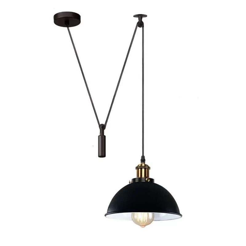 Borough Wharf Industrial Pulley Pendant Light – Adjustable E27 Ceiling Hanging Lamp with Retro Metal Dome Shade for Kitchen & Living Spaces