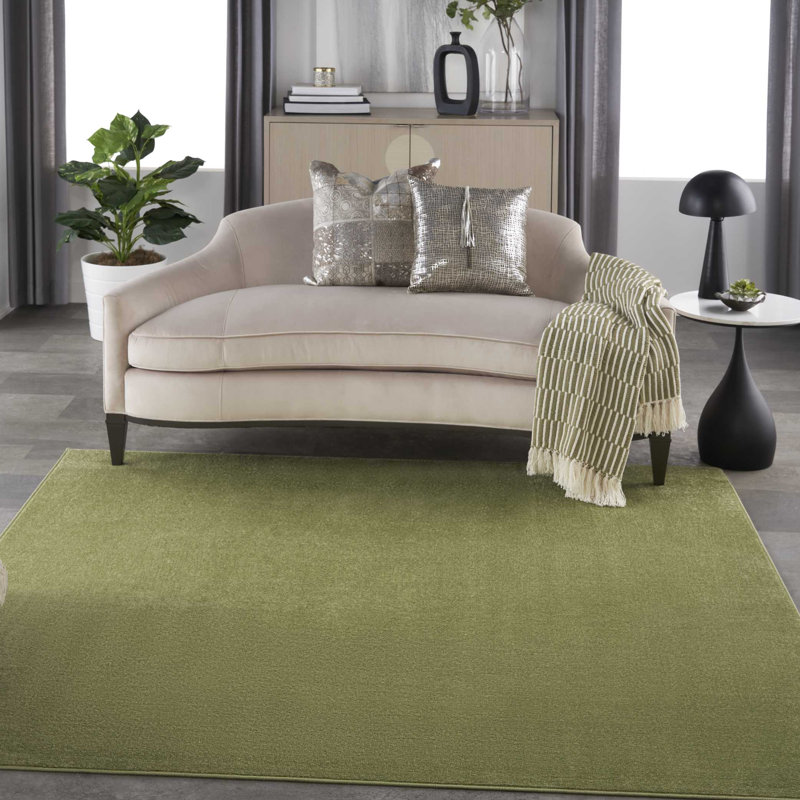 Mullican Sandy Solid Green Easy Care Indoor/Outdoor Area Rug, Square 5'