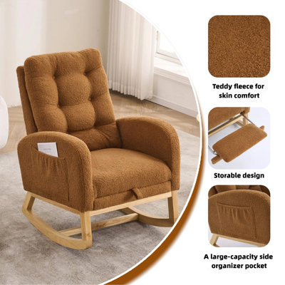 Yellow  Accent Rocking  Chair With  Footrest High Back Rubber Wood Rocking Legs Bedroom Living Space   26.77D X 38.36W X 39.76H Inch