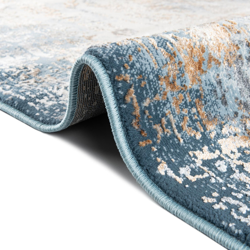 Tapis bleu / brun / ivoire Alamo, Ovale 5 pi 3 po x 8 pi