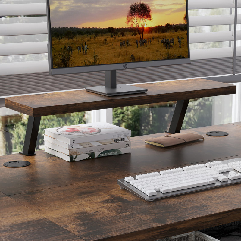 Lasherrie Height Adjustable Standing Desk With A Layer, Brown, 49" H x 63" W x 30" D
