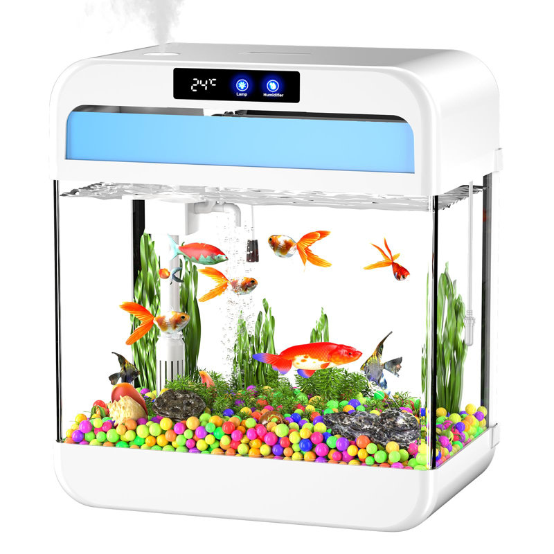 2.2 Gallon White Glass Fish Tank with 7-Color Light and Humidifier