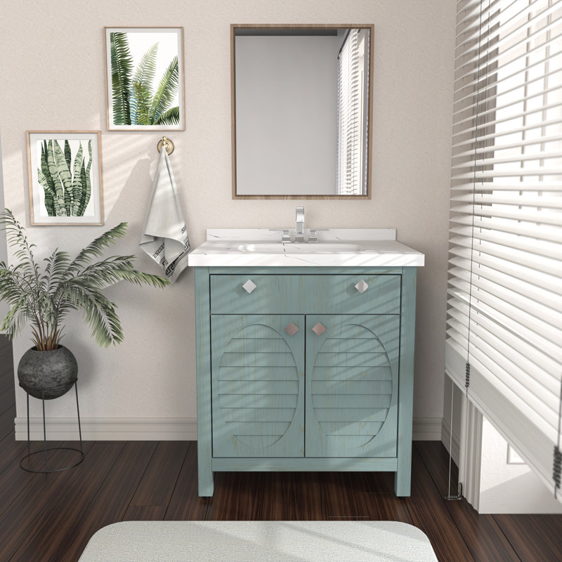Meuble-lavabo simple autoportant 31 po Eilean, Bleu-vert