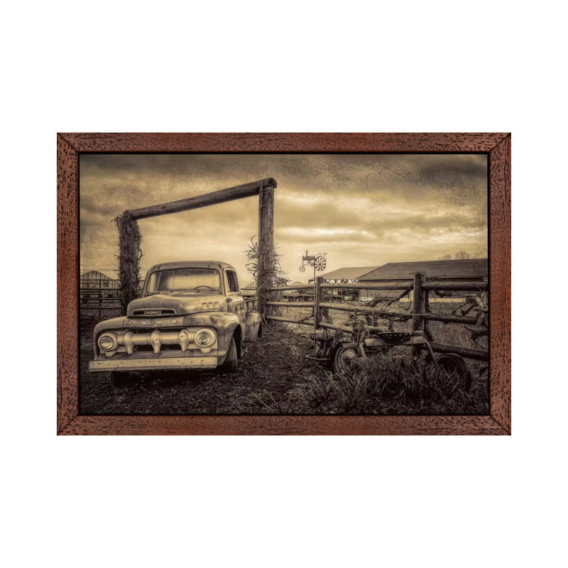 Old Ford At The Farm by Don Schwartz - Print on Canvas, Brown Floater Framed, 66.04 cm H x 45.72 cm W