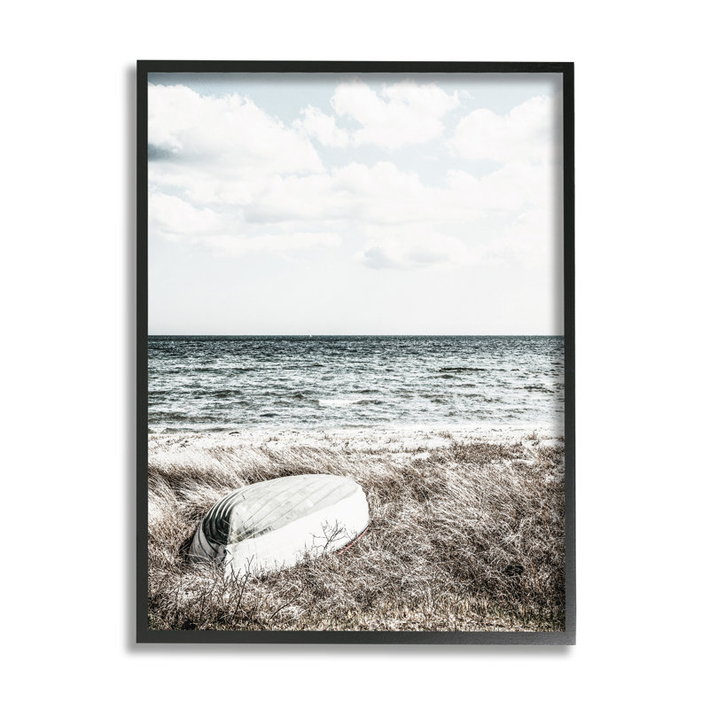 Bateau sur la côte de la plage par Incado, Giclée encadrée noir minuit, H 14 po x l 11 po x P 1,5 po