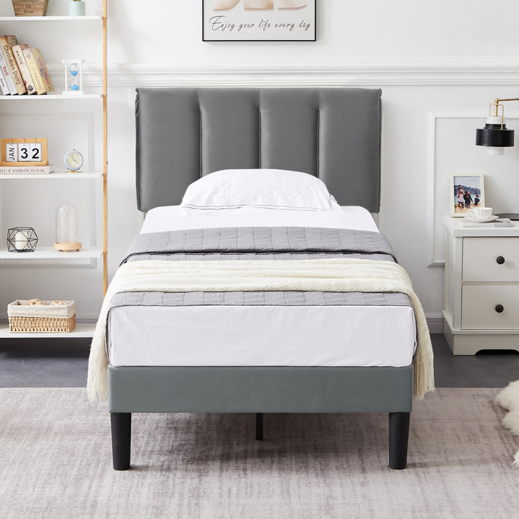 Auxter 47.63'' Steel Bed Frame with Adjustable Upholstered Headboard, No Box Spring Needed