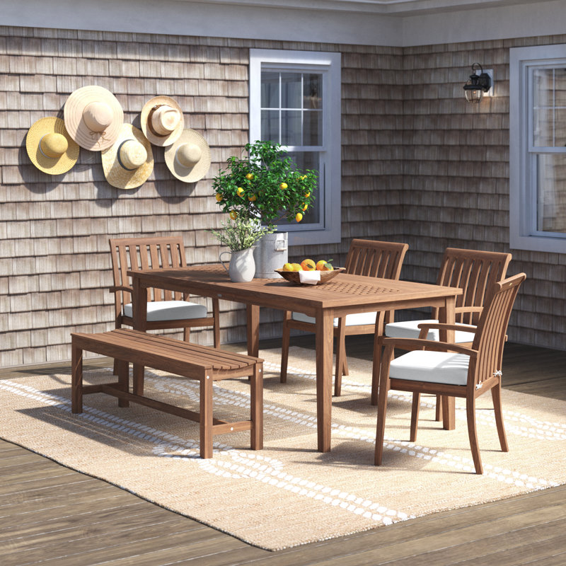 Kinsler 76" Rectangular 7 - Person Eucalyptus Dining Set with Cushions