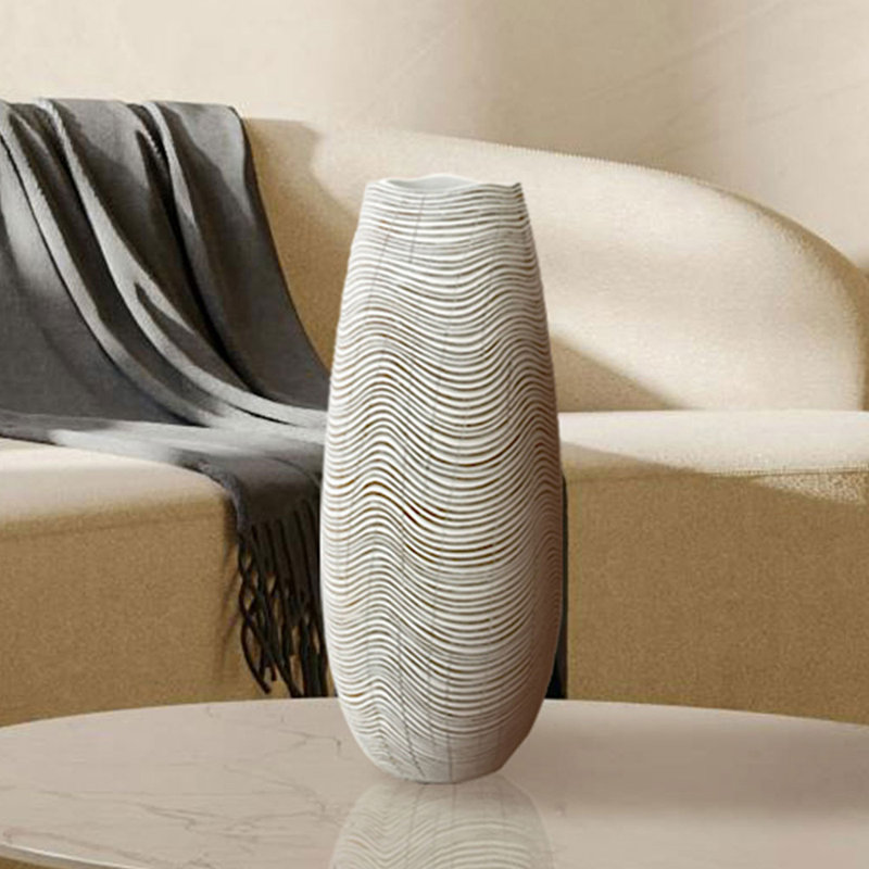 Bajrush Handmade Polyresin Vase for Living Room Decor, Textured White and Brown Modern Home Decoration, 51 H x 21 W x 21 D cm