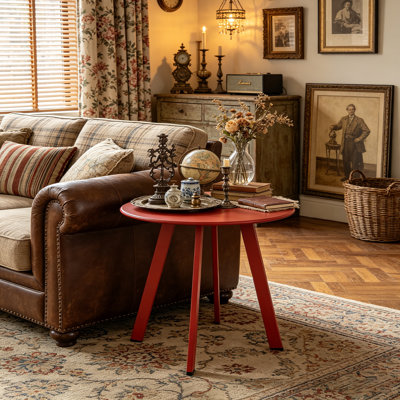 Table d'appoint ronde moderne, petite table d'appoint décorative avec 4 pieds en angle, table basse compacte pour salon, chambre à coucher, balcon, patio, rouge