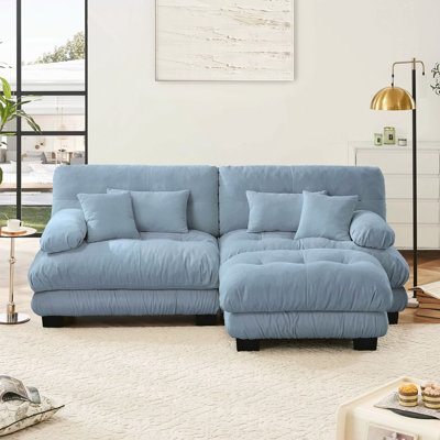 Canapé modulaire Cloud Couch pour le salon, canapé 2 places en chenille avec 2 coussins lombaires et 2 coussins décoratifs, canapé rembourré à large accoudoirs avec repose-pieds convertible, bleu chenille
