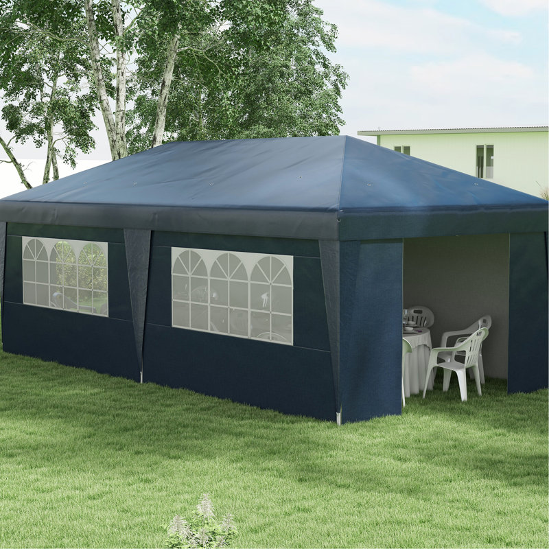 Grand auvent pour abri de jardin - Bleu foncé 10 pi x 19,5 pi avec parois latérales réglables en hauteur à double porte avec sac de transport sur roulettes, inclus