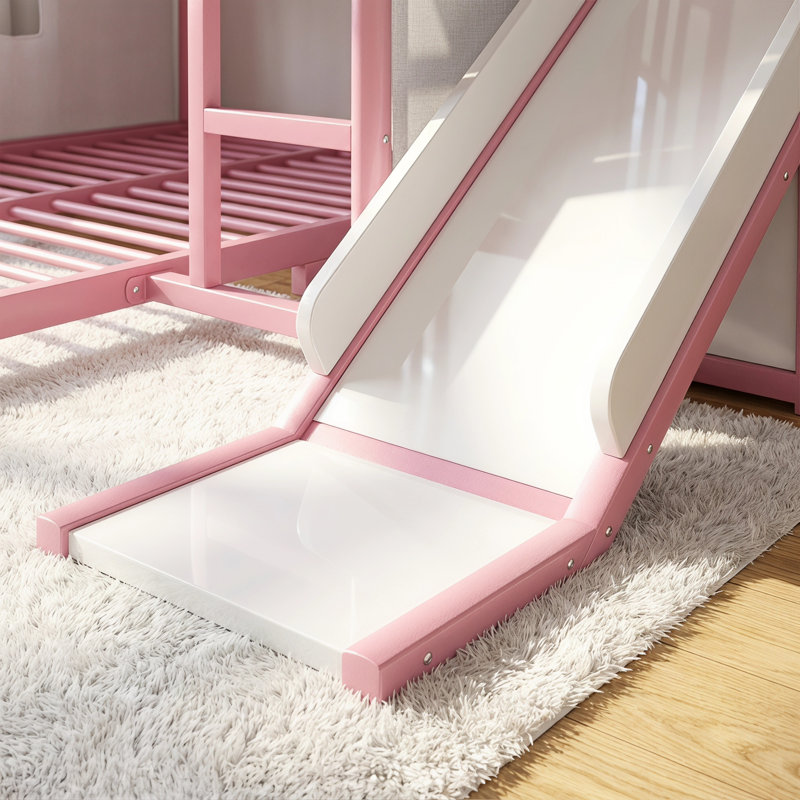 Lit superposé pour enfant avec glissade, lumières DEL, rideau d'intimité et rangement AVELOR Playhouse, Double sur double