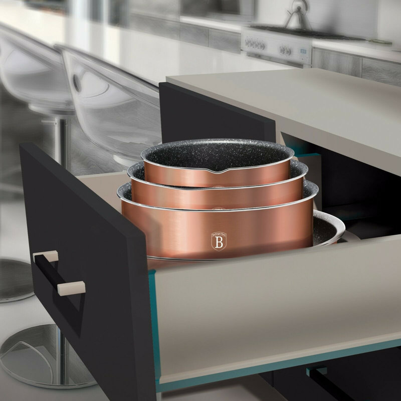 11 - Piece Non-Stick Aluminum Cookware Set, Rose Gold