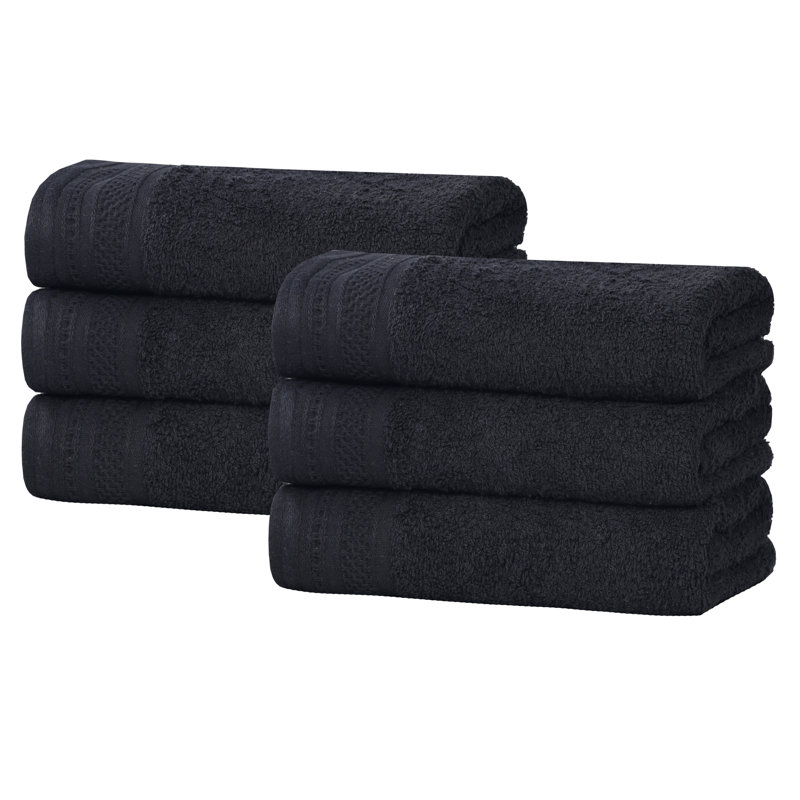 Essuie-mains mi-longs en coton gaufré texturé Honeycomb, Noir, noir, noir, noir