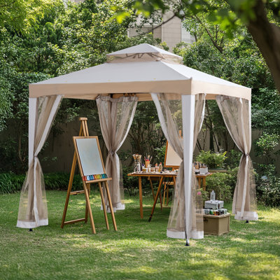 Sunjoy Soft Top Gazebo, Outdoor Patio Backyard Modern 2-Tier Steel Frame Gazebo with Mesh Netting