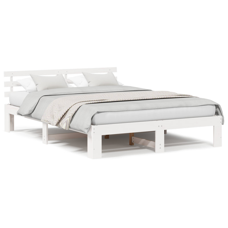 Bed Frame with Headboard Solid Pine Wood, European Kingsize (160 x 200 cm), White