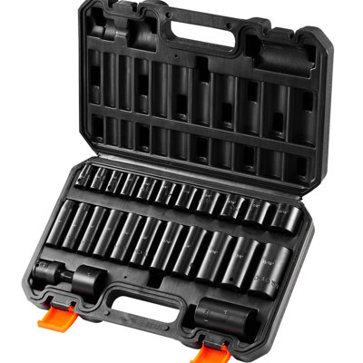 25pcs 6 3/8in Drive Impact Sockets , Crafted From Industrial-grade Alloy Steel, High Torque Socket With Rounded Corner Design, Size Markings, Toolbox For Organization Steel Enhanced Durability,