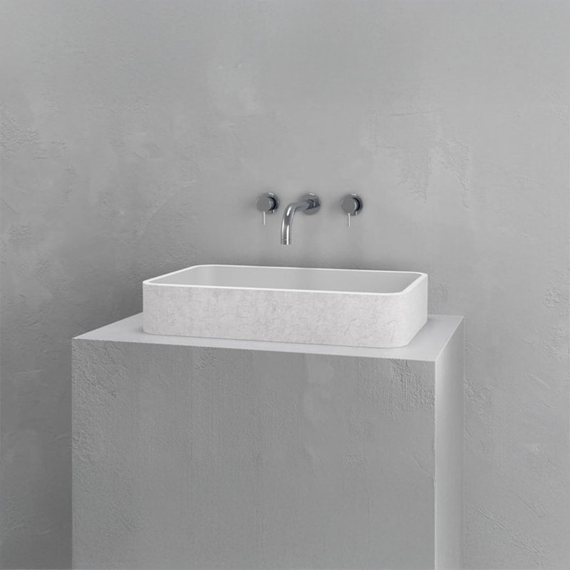 Vast Studio Wall-Mounted Rectangular Bathroom Sink – Gray/White Elevated Concrete, White