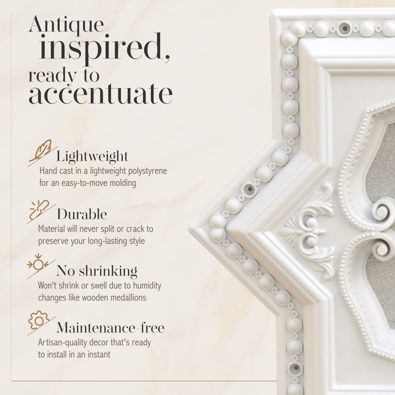 White and Silver Eight Pointed Star Ceiling Medallion 24in