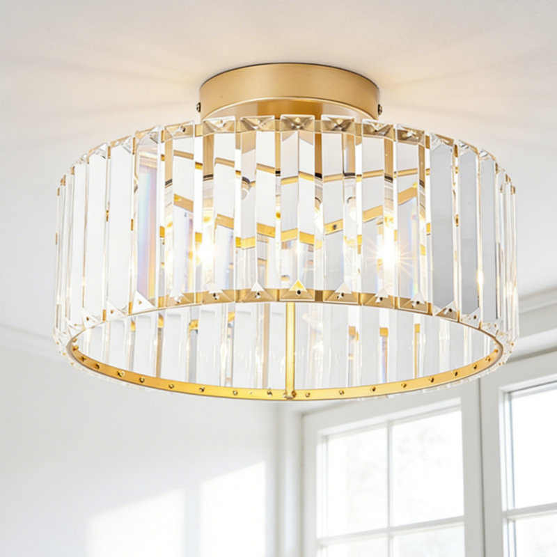 Plafonnier semi-encastré en cristal, H 7 po x l 11,8 po x P 11,8 po