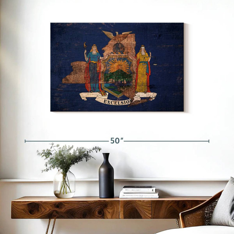Borges State Map Over New York Flag, 24" H x 36" W