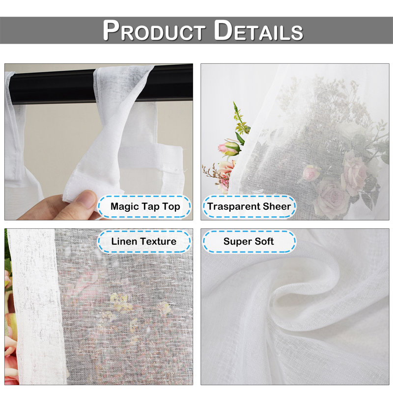 Paire de rideaux transparents en polyester Jyrelle, L 52 po x L 84 po, Blanc