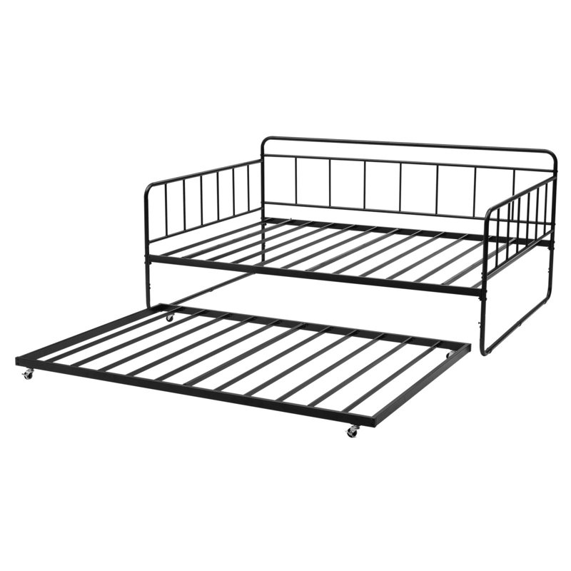 Full Size Daybed Frame Metal Day Bed with Trundle and Metal Slats