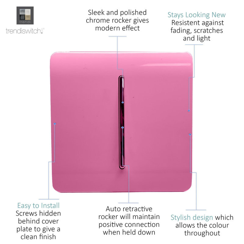 Trendi Switch 1 Gang Retractive Home Automation Switch, Pink