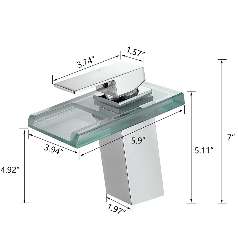 Modern Bathroom Faucet With Led : 3 Color Changing Waterfall Spout, Deck Mounted, Single Hole, Hot & Cold Water Blending Contemporary Sink Led: Waterfall, Hole Mount, Mixer, Side