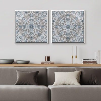 Classical Flowers " Blue Floral And Botanical Collage Abstract Flowers " 2 - Pieces