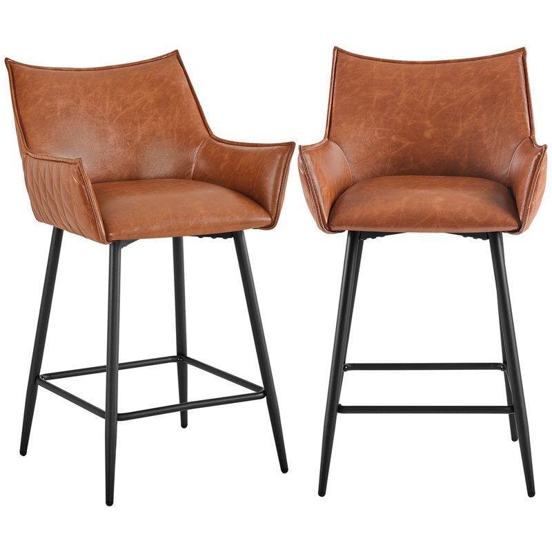 Faux Leather Bar Stool with Arm