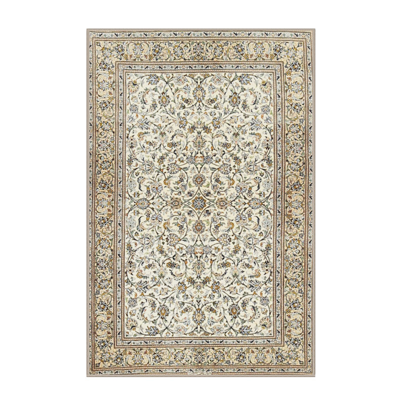 Tapis oriental beige en laine / polyester tissé à la machine, Rectangle 7 pi x 10 pi