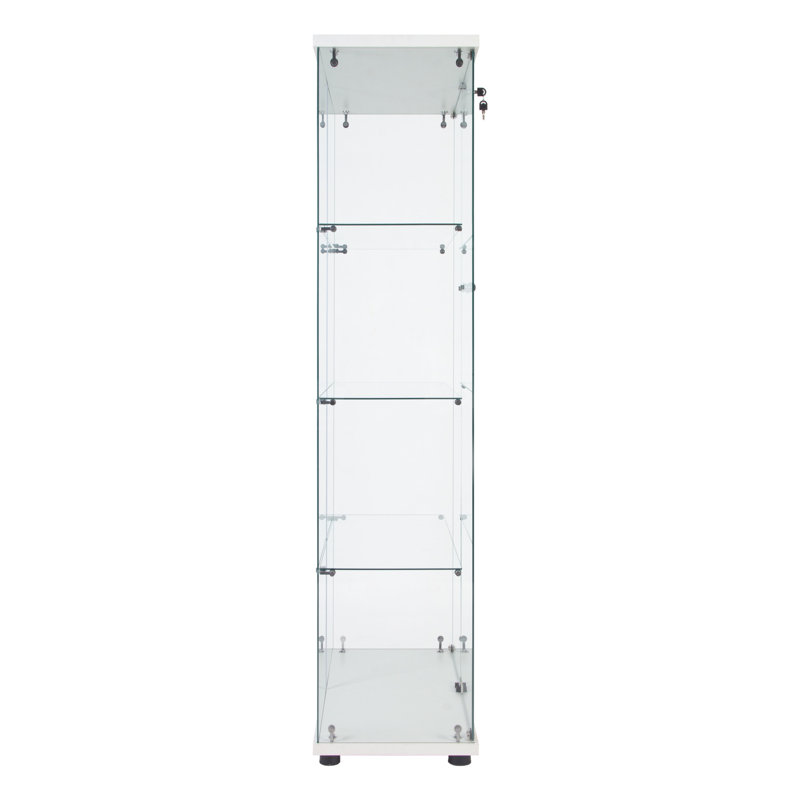 Vitrine en verre avec 4 tablettes et lumières DEL, 12 options de couleurs, télécommande, 65,77 H x 31,07 L 14,25 W, alimenté par pile, verre trempé, bande de coquillages en bois massif, choix, plateau