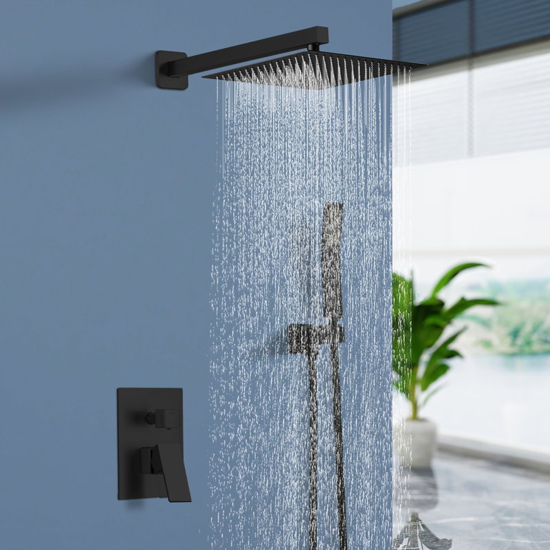 Topcraft 10 in Wall Mounted Rain Shower Faucet System with Handheld Shower, Matte Black