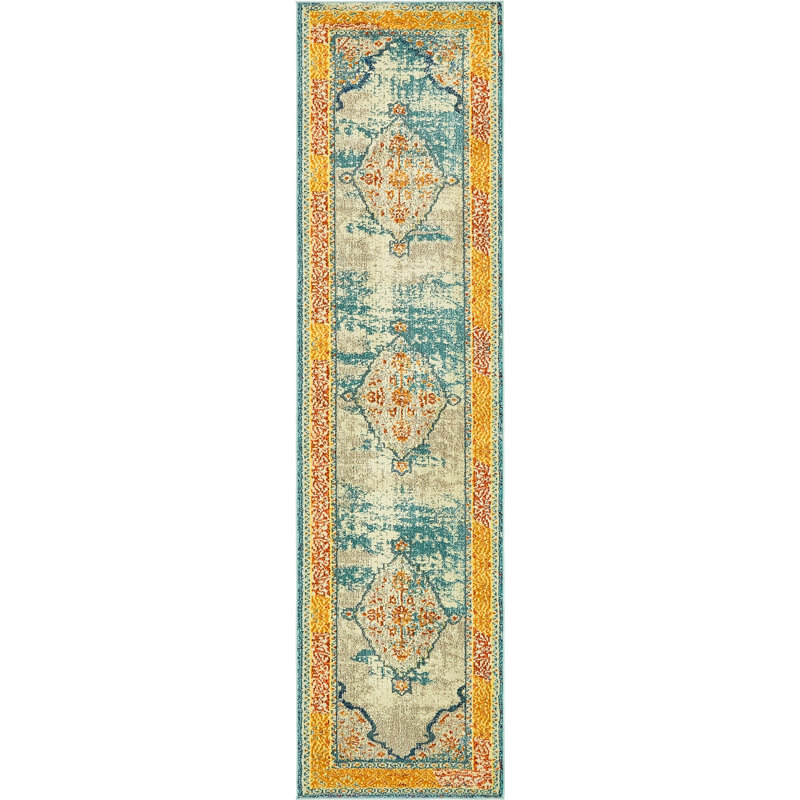 Tapis oriental bleu Jahanna, Tapis de couloir 2 pi 7 po x 10 pi