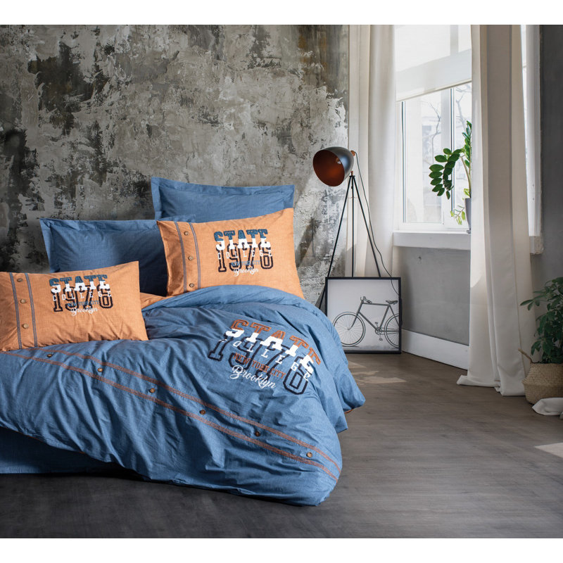 Ensemble de housse de couette Cinnamon Ranforce, 79 x 87 | 100% coton, 145 fils | Comprend 2 taies d'oreiller et 2 taies d'oreiller Oxford | Impression réactive, lavable à la machine | Conception élégante pour les chambres confortables