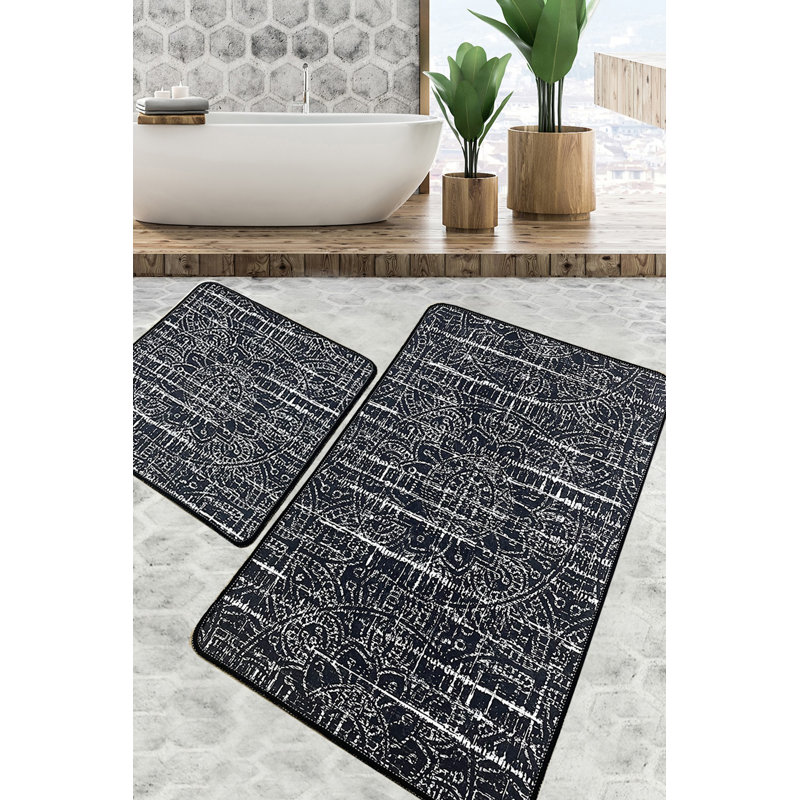 Ensemble de luxueux tapis de bain (2 pièces) en polyester antibactérien de 23,6 po x 39,4 po et de 19,7 po x 23,6 po | Poils doux de 0,4 po de hauteur, dessous antidérapant, lavable à la machine | Idéal pour le confort et la sécurité de la salle de bain
