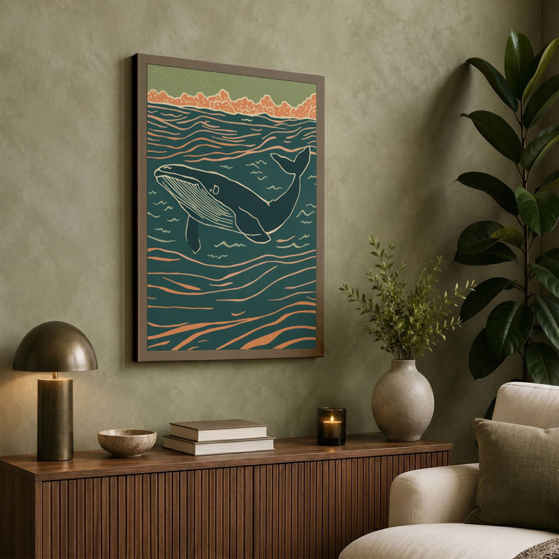 Whale in Open Water Coastal - Wrapped Canvas, 36x24 - 91.4 x 61.0 cm, Black Border